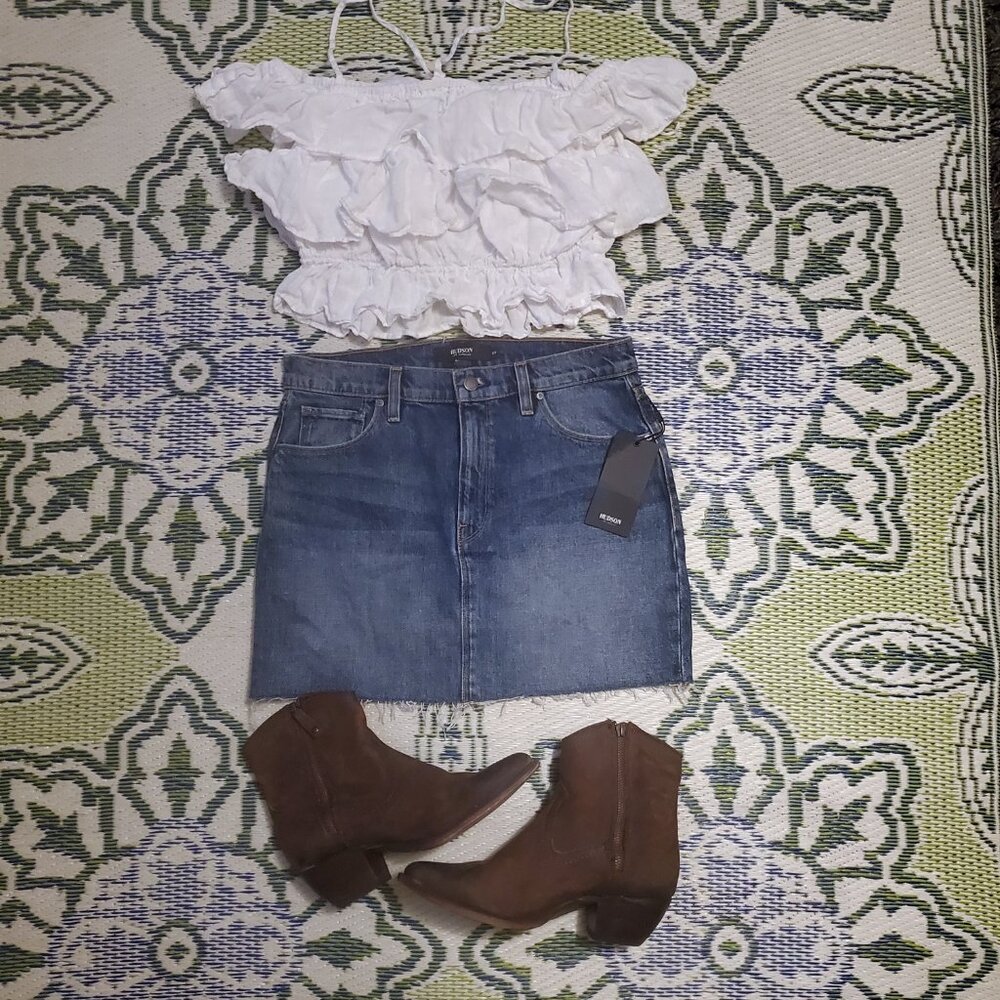 Women's ZARA Off The Shoulder Short Sleeve Ruffle Linen Crop Top White Sz S EUC